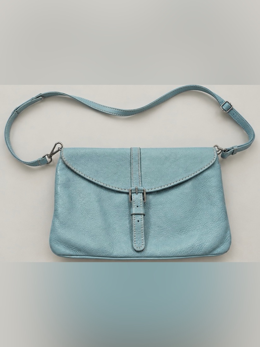 Roots Light Blue Leather Crossbody Bag